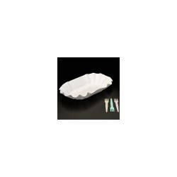 bandeja oval plastificada 19x11x3,5 blanco cartoncillo (1 pack 250 unid.)