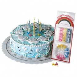 velita cumpleaños + 12 soportes 8cms surtido cera (pack 24 unid.)